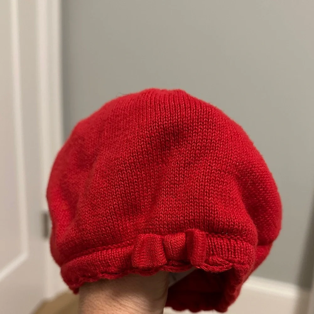 Janie and Jack Bright Red French beret style Knit Hat 6-12 months